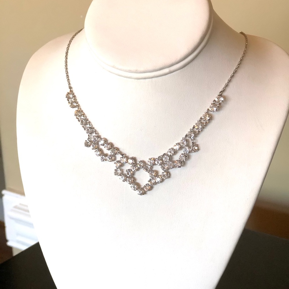 Vintage Deco Silver Crystal Bridal Necklace